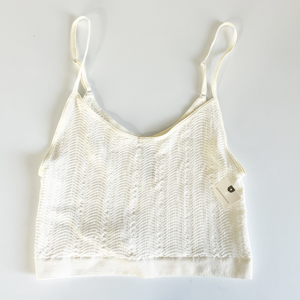Anthropologie Womens Ivory Textured Knit Seamless‎ Minimalist Camisole Tank L/XL